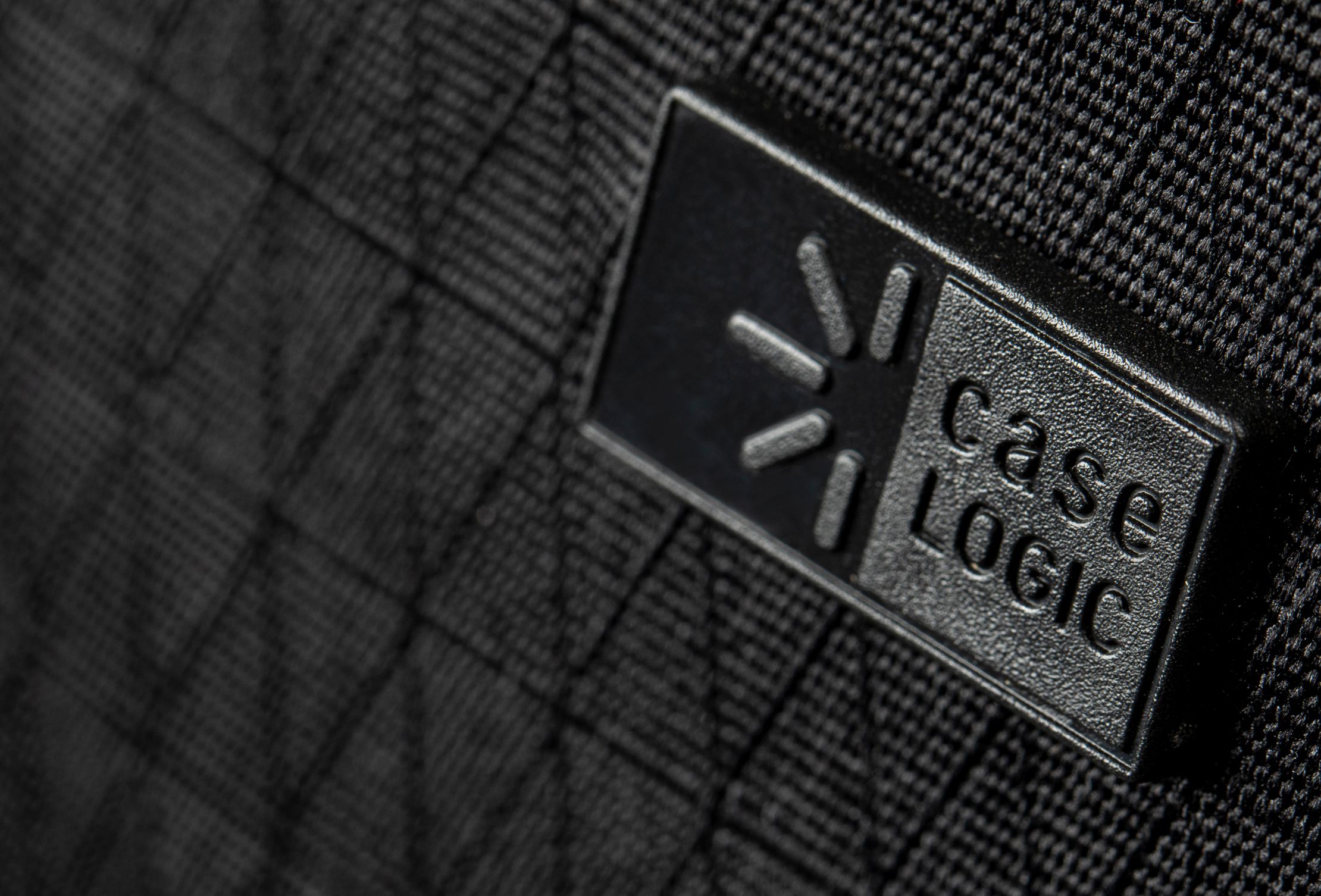 A close up of a black Case Logic bag with the Case Logic logo.